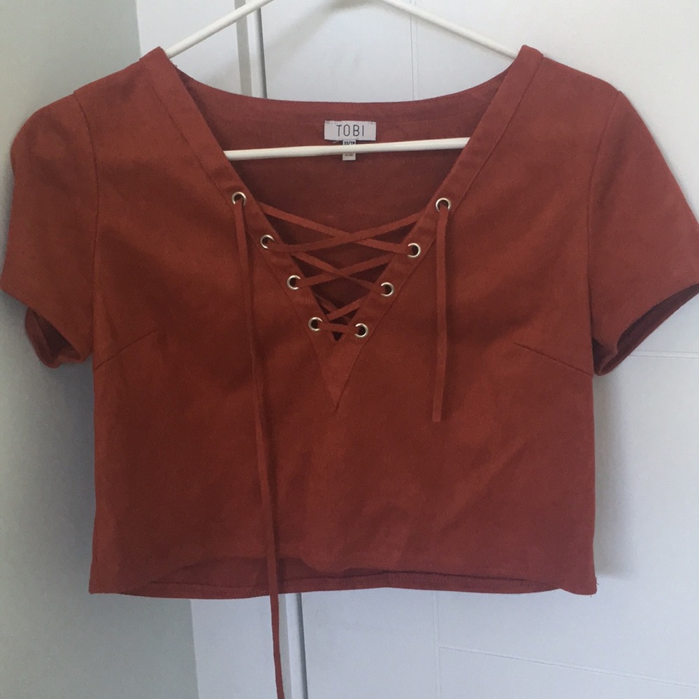 Suede Burnt Orange Tie-Up Crop Top